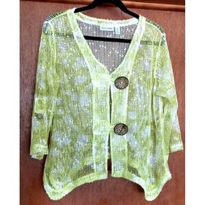 Crochet Knit Bolero Shrug M Coconut Button Boho Beach Summer Cottagecore Airy